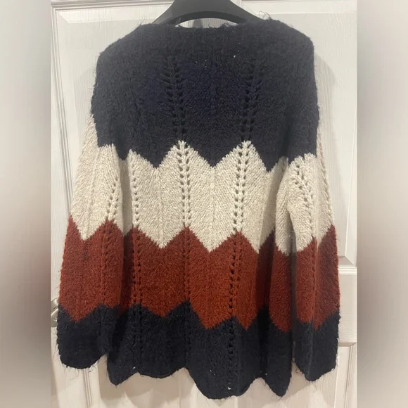 Iperico wool blend Chevron Knit chunky pullover Sweater long sleeves made Italie - Picture 8 of 8